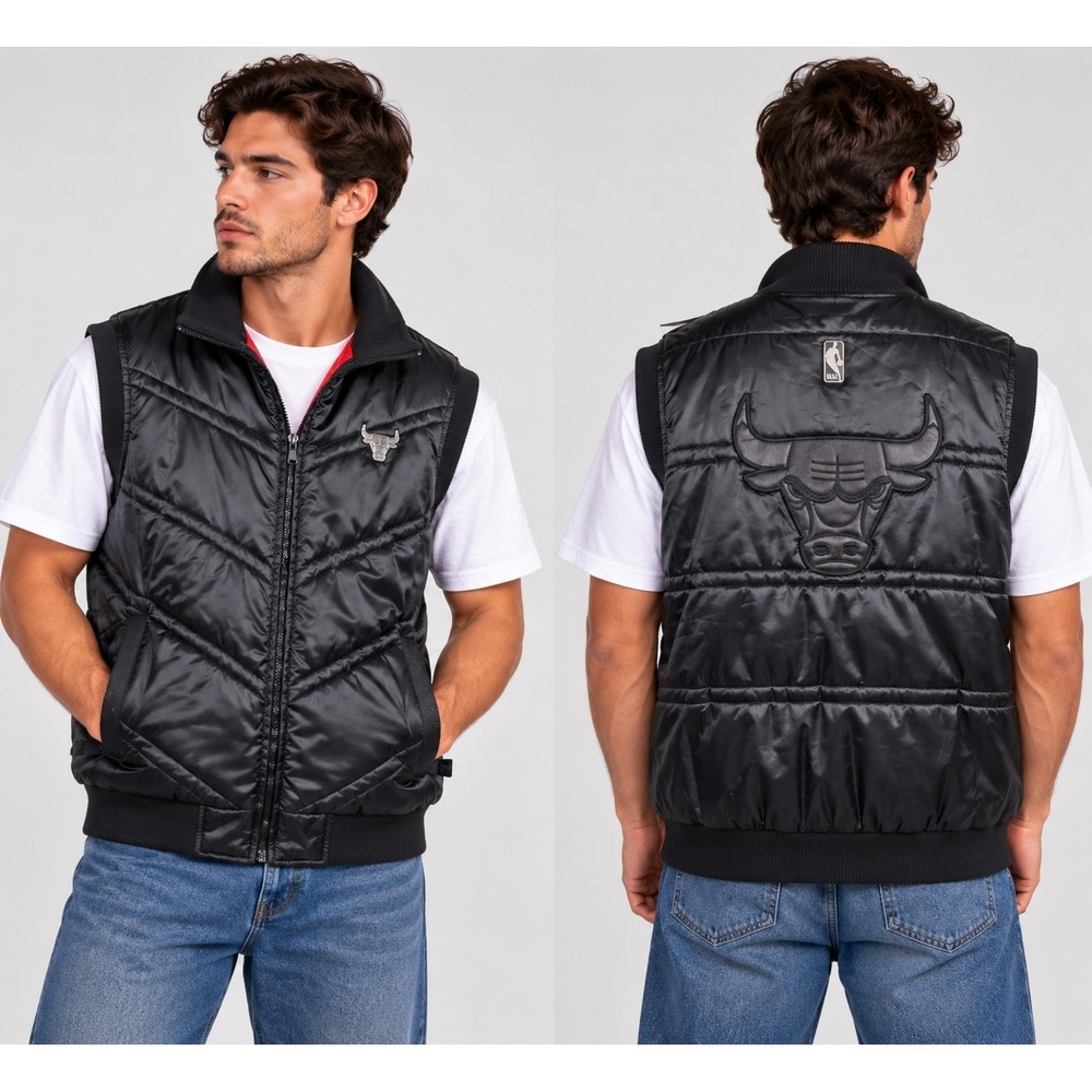 UNK Chicago Bulls Vest Mens 2XL Black Quilted Embroidered Vintage NBA